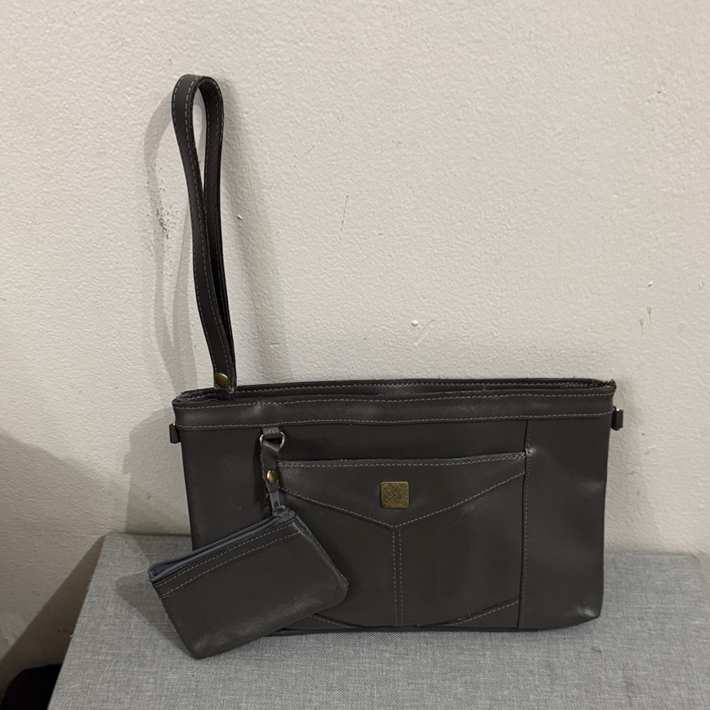 Leather Wristlet Clutch in Dark Gray